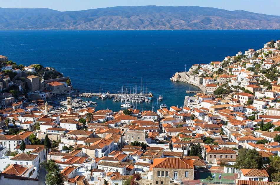 Hydra town panoramic view
