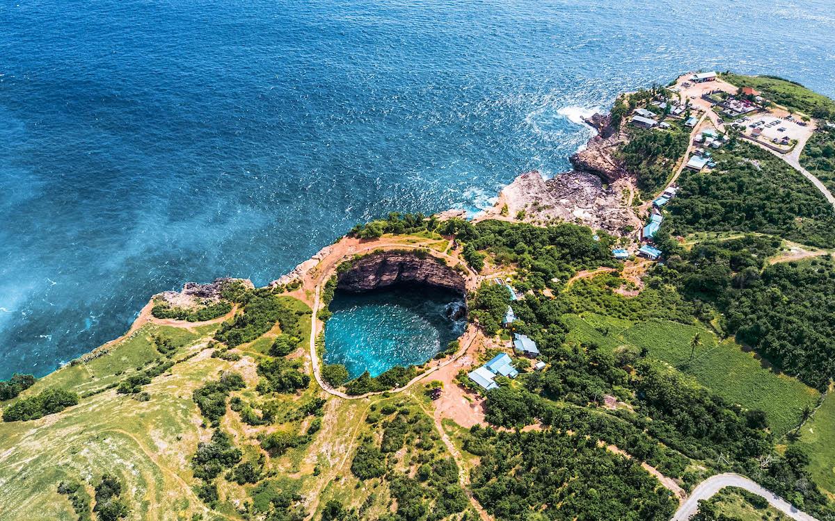 Broken Beach Nusa Penida peninsula drone shot
