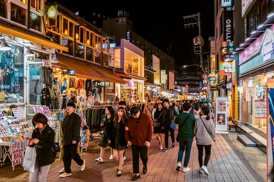 Main street in Hongdae, Seoul
