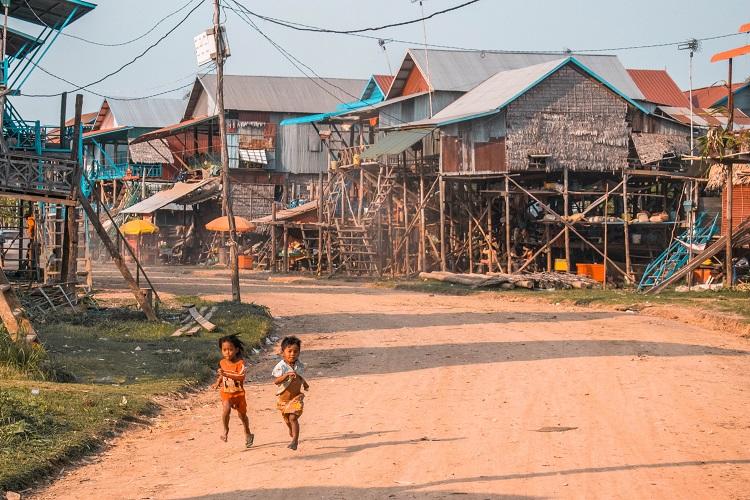 Kampong Phluk floating village Cambodia during dry season