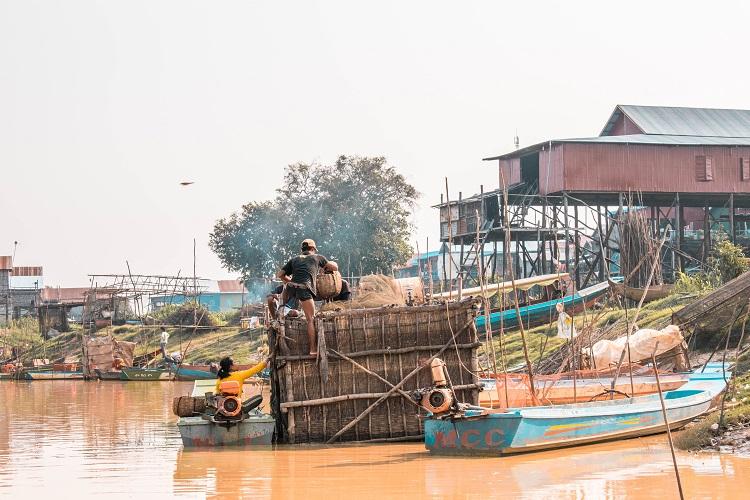 Daily life in Kampong Phluk dry season floating village Cambodia