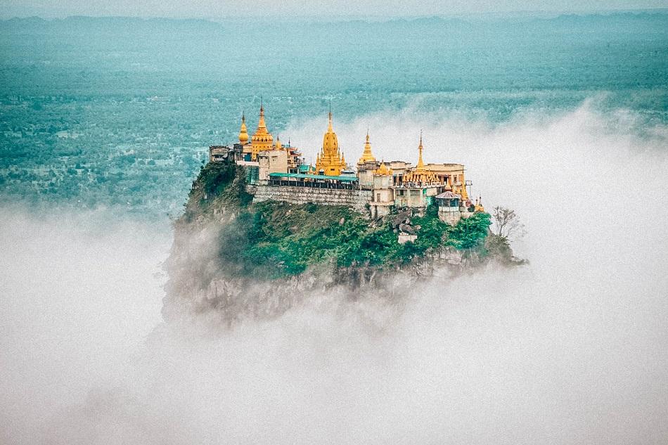 Mount Popa near Bagan drone view