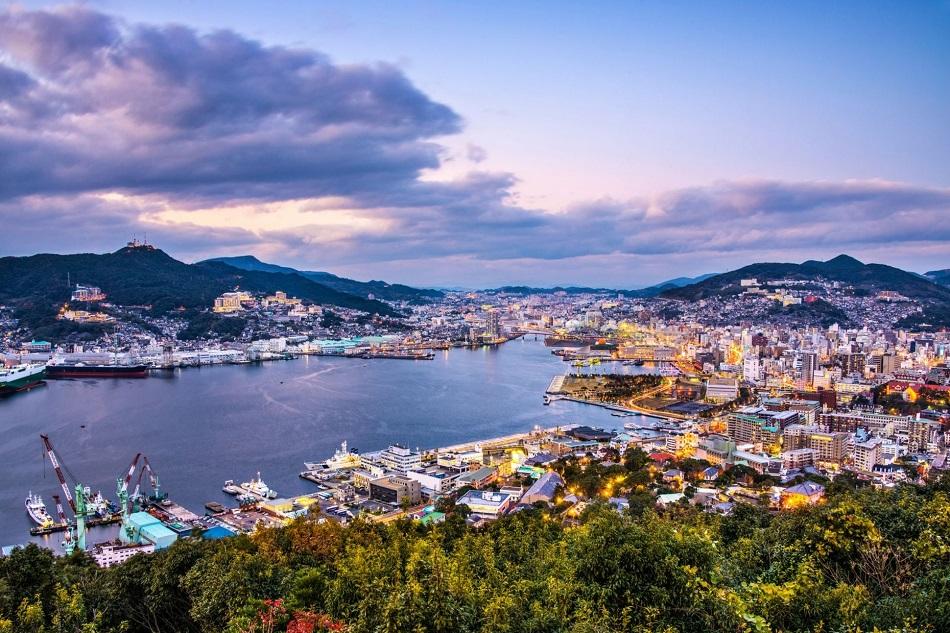 Sunset over Nagasaki view from above